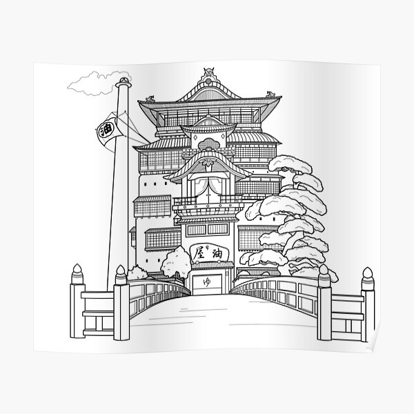 Spirited Away Bathhouse but a simple line drawing Poster RB2907 product Offical spirited away Merch