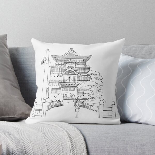 Spirited Away Bathhouse with Chihiro but a simple line drawing Throw Pillow RB2907 product Offical spirited away Merch